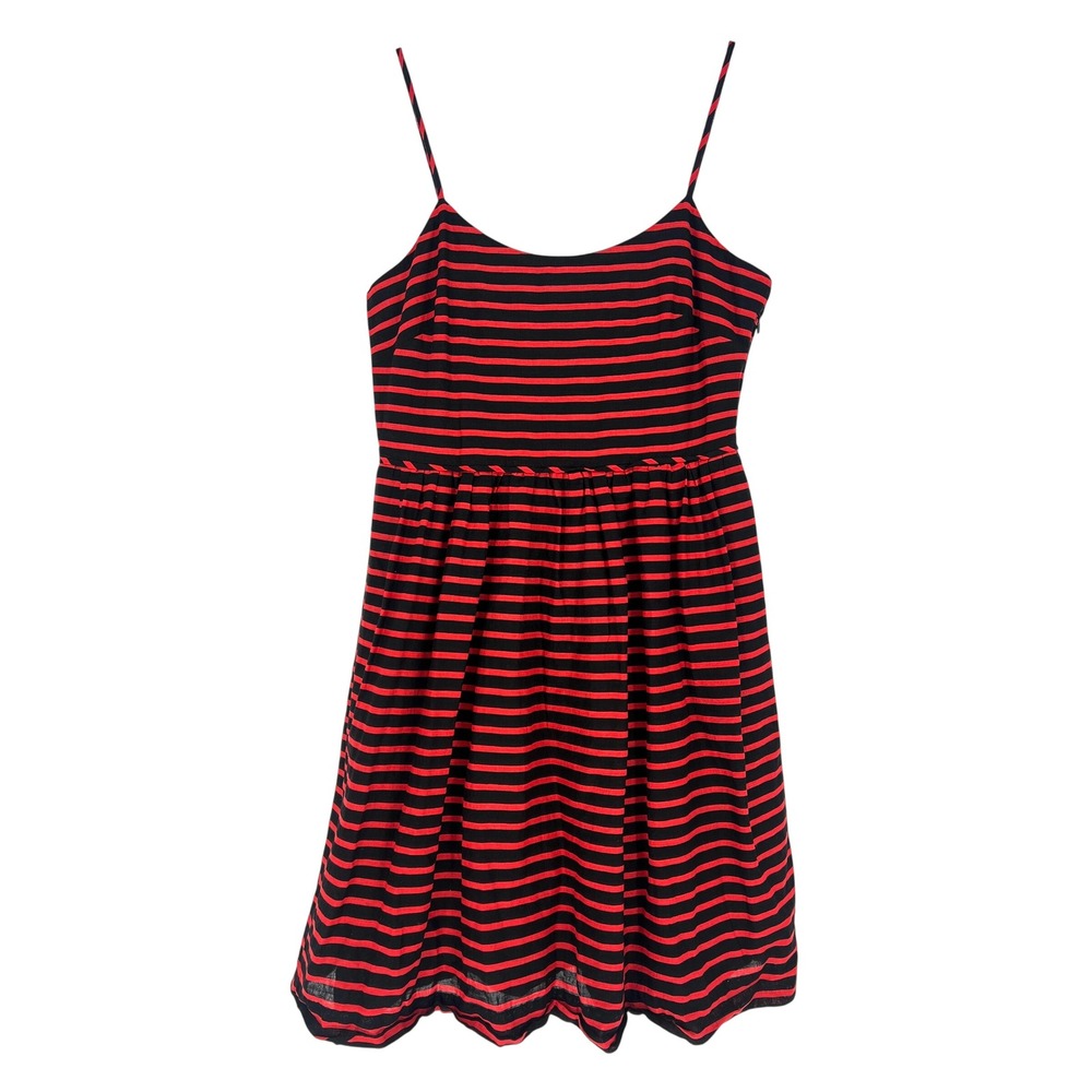 J.Crew Striped Sundress Women 10 Red Black Linen Blend Lined Casual Summer